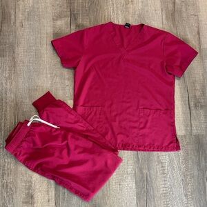 NWOT Women's Raspberry Colored Scrub Set w/ jogger bottoms